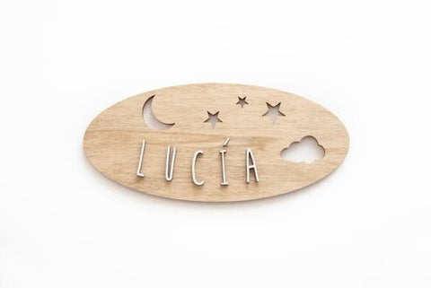 Customizable Plaque - Stars & Moon - Natural