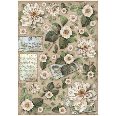 Vintage Library - Rice Paper - Flowers & Letters
