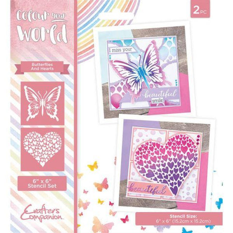 Colour Your World - Stencil Set - Butterflies and Hearts