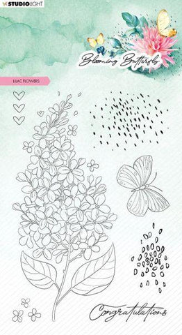Blooming Butterfly - Lilac Flowers - Clear Stamps