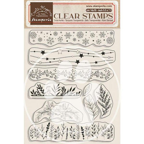 Create Happiness, Christmas - Clear Stamps - Christmas Borders with Leaves