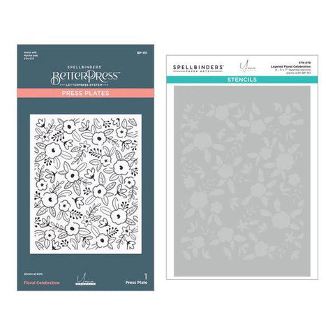 Let's Celebrate Collection - Floral Celebration Press Plate and Stencil Bundle