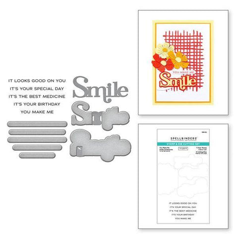 Spotlight Frames and Florals Collection - You Make Me Smile Sentiments - Clear Stamp and Die Set