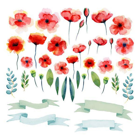 Watercolor Poppies - Ephemera - Singles