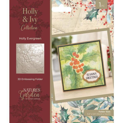 Nature's Garden - Holly & Ivy - 3D Embossing Folder - Holly Evergreen