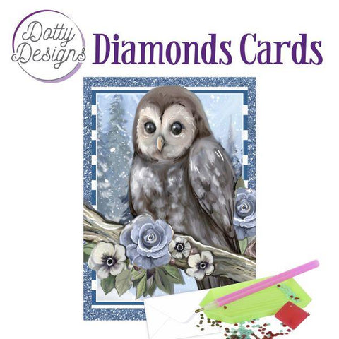 Diamond Art Card Kit - Owl with Ice Flowers in the Snow