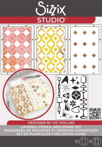 Sizzix Studio - Stamp & Stencil Set - Retro