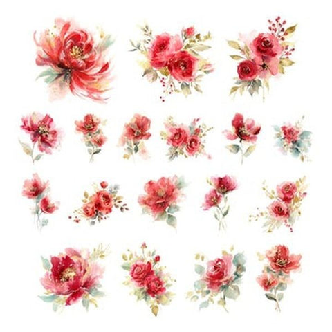 Watercolor Red Florals - Ephemera
