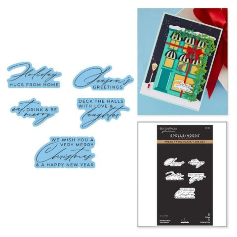 Holiday Hu8gs Sentiments - Press & Foil Plate & Die Set