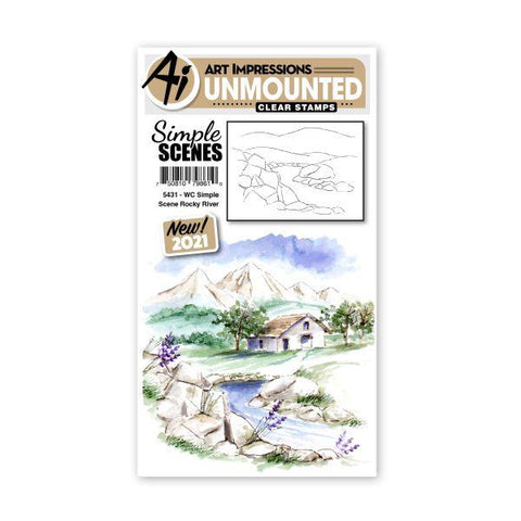 Watercolor Stamps - Simple Scene Rocky River